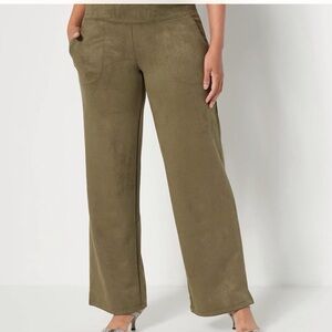 Women with Control Women's Pants Sz XS Tall Faux Suede Wide Leg Green A521340
